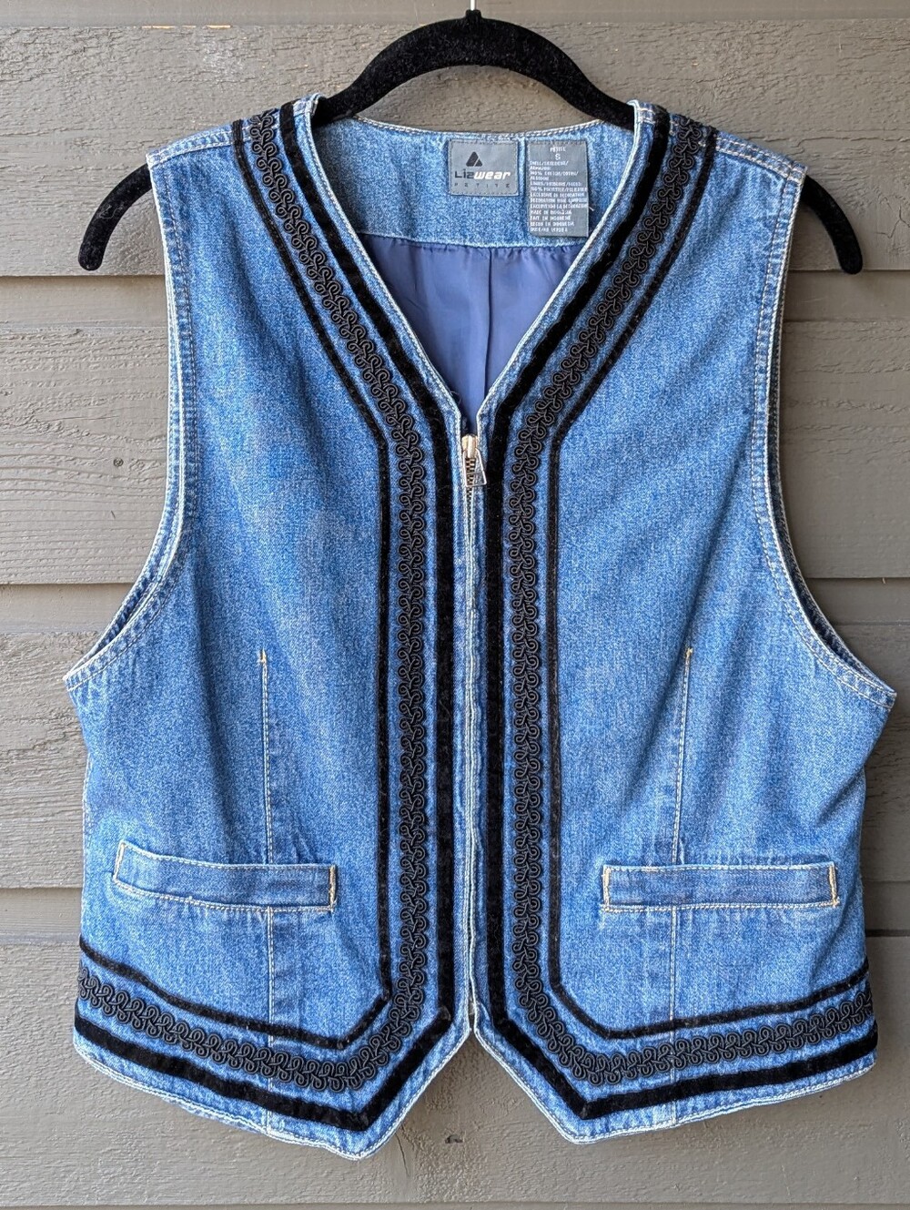 VTG 80s LizWear Denim Velvet Vest Size Small Petite